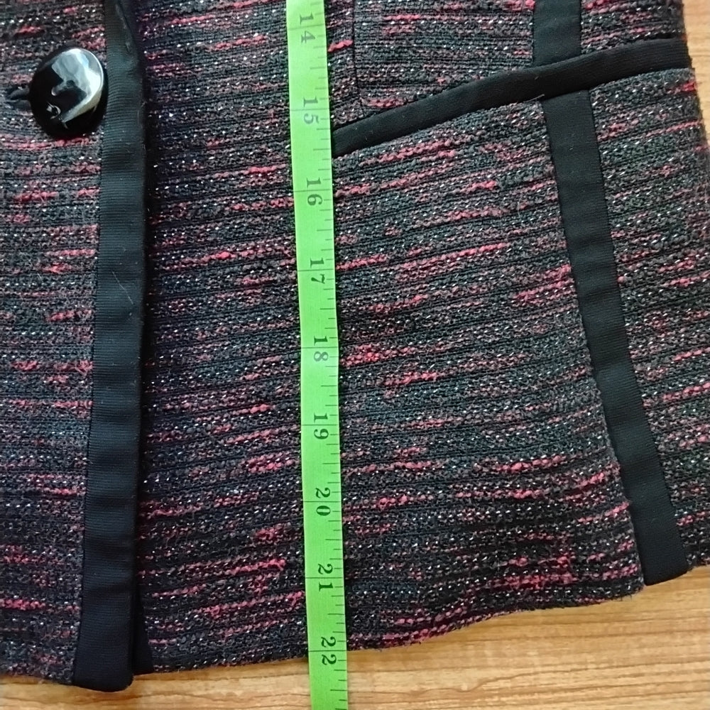 Kasper Tailored Deep Red & Black Trim Textured Blazer Sz 2P