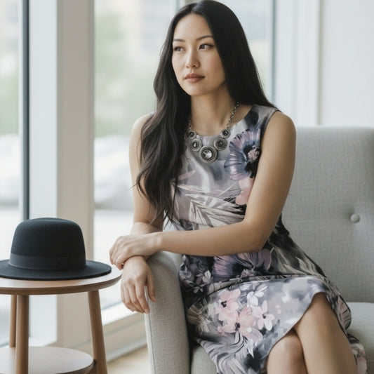 Connected Apparel Structured Sleeveless Sheath Dress Black, Pink & Gray Sz 10