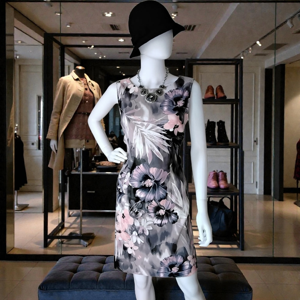 Connected Apparel Structured Sleeveless Sheath Dress Black, Pink & Gray Sz 10