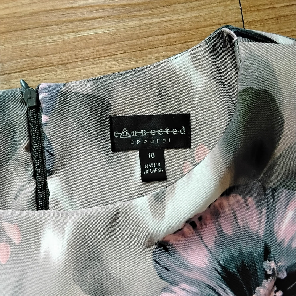 Connected Apparel Structured Sleeveless Sheath Dress Black, Pink & Gray Sz 10